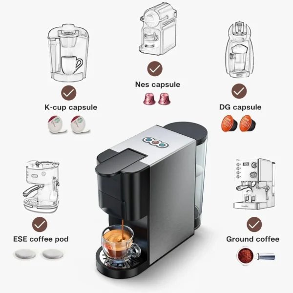 Machine a Café INOX Multi-Capsules 5 En 1 -1450W – 19 Bar 0.8L Brandmann – Image 5