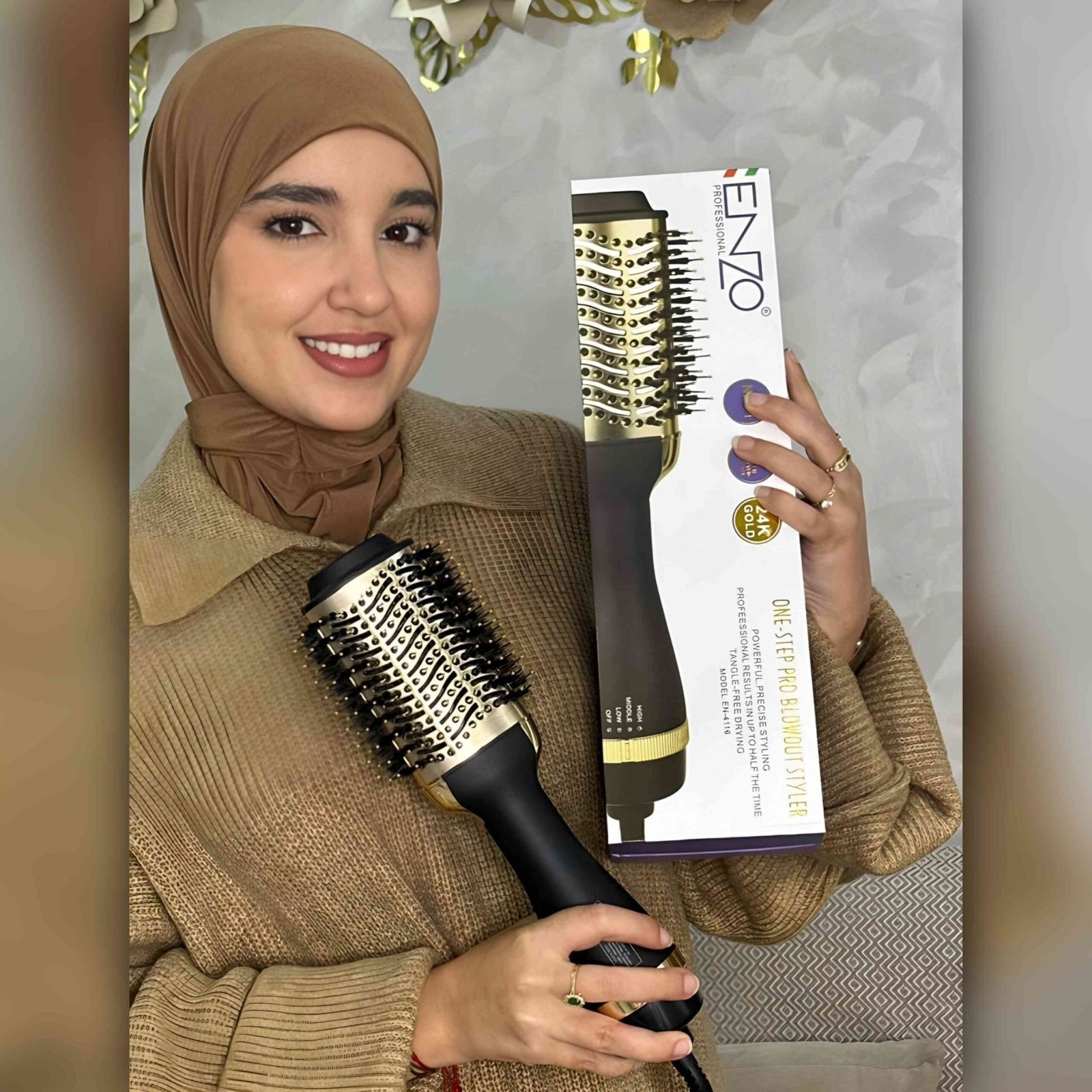 Brosse chauffante Sèche-cheveux multifonctionnel professionnel 1300 watts ENZO En-4116 – Image 4