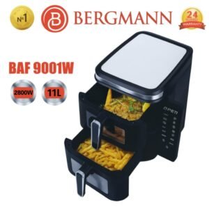 Bergmann Friteuse Air Fryer Sans Huile Double Bac Vertical Avec Fenêtre - 11 L 2800 W Bergmann BAF 9001W