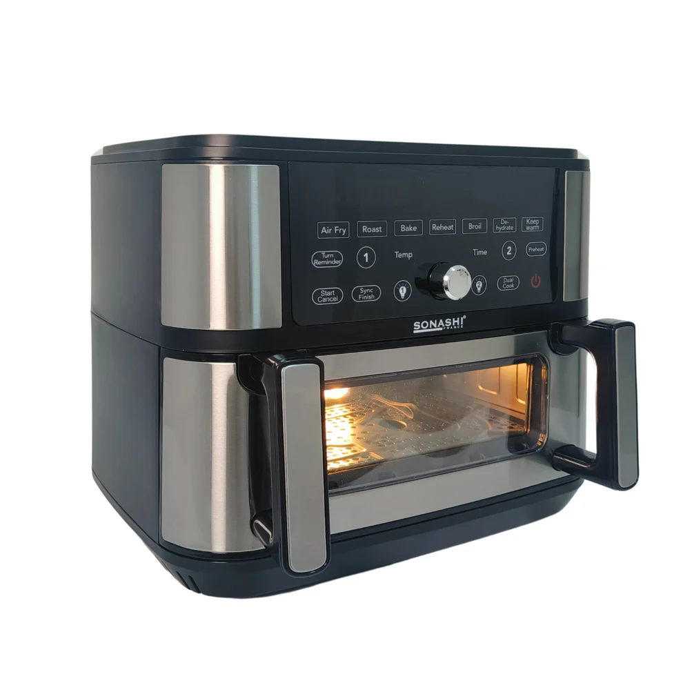 Friteuse – Air fryer Numérique Double Bac 10.5L 2600 W Digital multiprogrammes En inox Sonashi SAF-115