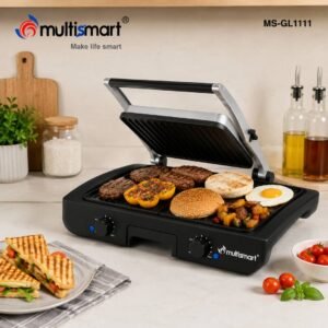 Planche a Grille et Panineuse inox 2 en 1 - 1500W 38x20 CM Multismart MS-GL1111