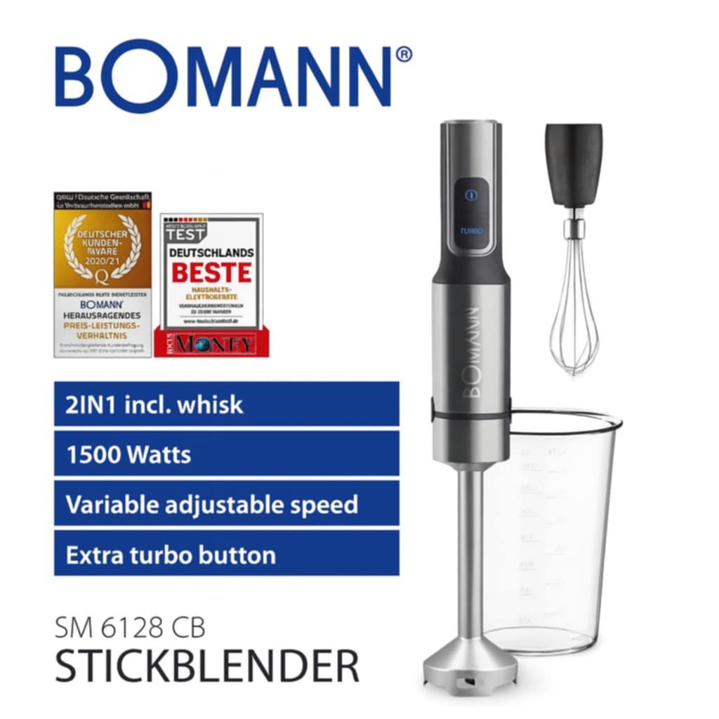 Bras Mixeur inox 2En1 - 1500 W - 4 Lames Bomann SM 6128 CB – Image 2