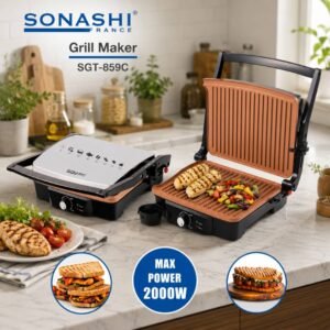 Machine à Sandwichs et Grillades en Inox 2000W Sonashi SGT-859C