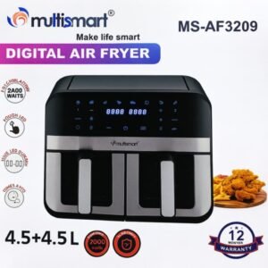 Friteuse sans huile inox 09L Double Bac Avec Fenêtre Visible 2400W  Multismart MS-AF3209