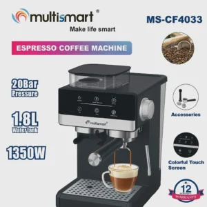 Machine à café 3 en1 Café Grain+ cappuccino 20Bar 1.8L 1350w + Fonction Moulin a café MULTISMART MS-CF4033