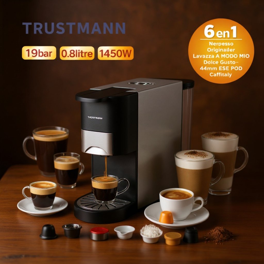 Machine à Café inox Multi Capsules 6 en1 – 1450W 19 Bar TRUSTMANN TM-MC-4001 – Image 3