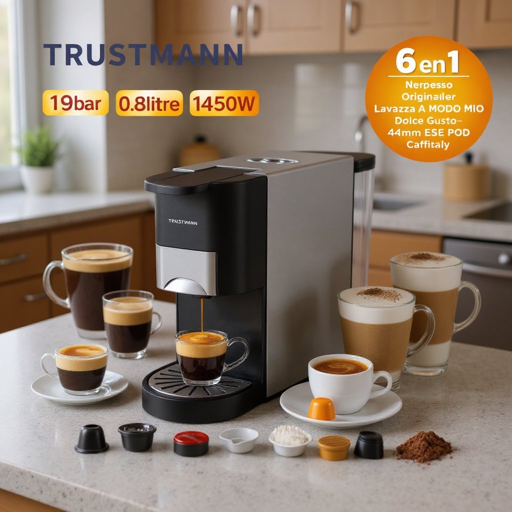 Machine à Café inox Multi Capsules 6 en1 – 1450W 19 Bar TRUSTMANN TM-MC-4001 – Image 2