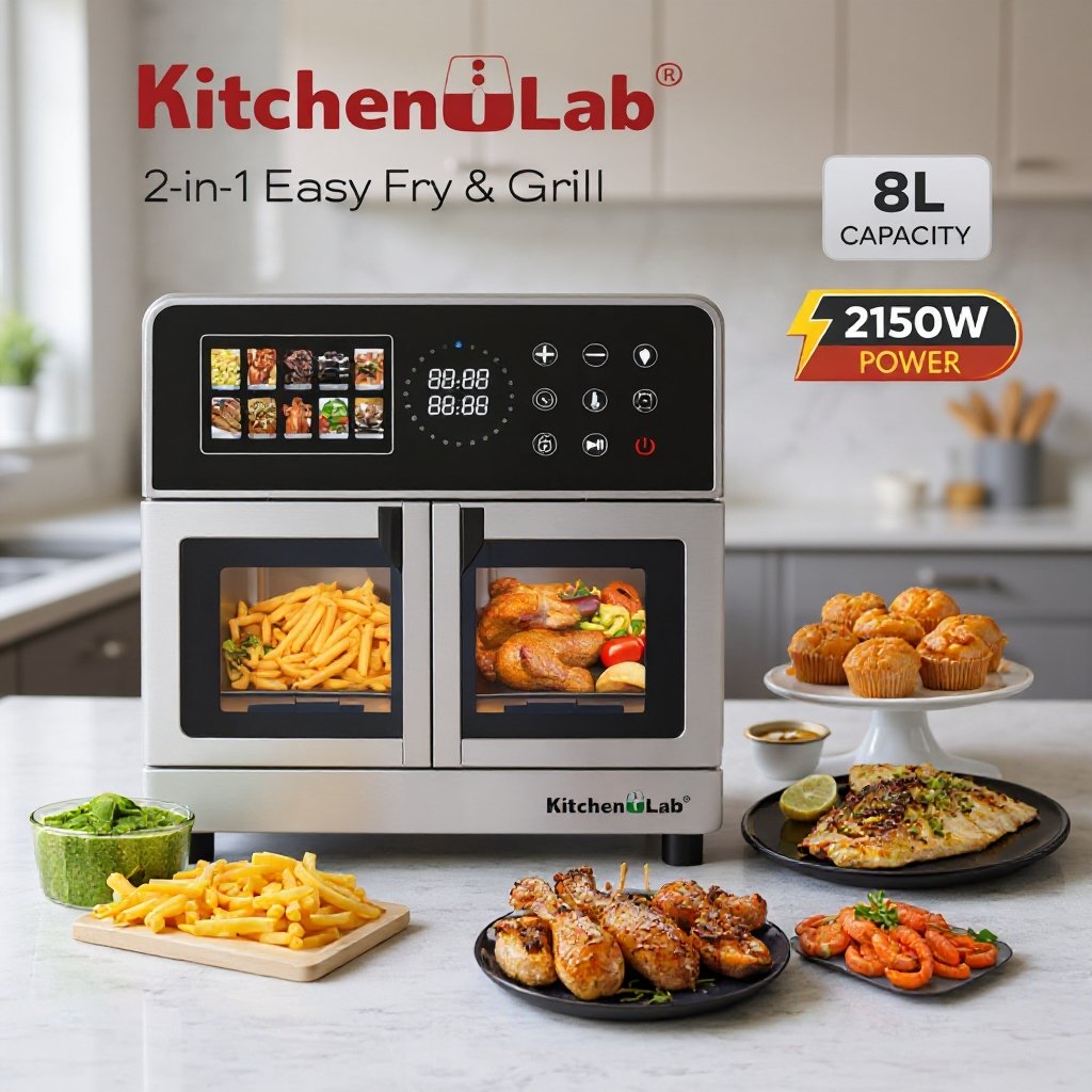 AirFryer inox XL 8L 2150W Double Résistances Avec 10 Programmes 200° KitchenLab KL131DJW – Image 2