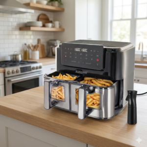 Air fryer SONASHI France 2 bacs avec fenêtres 10 litres 2600WATT, écran digital 10 programmes auto REF : SAF-105