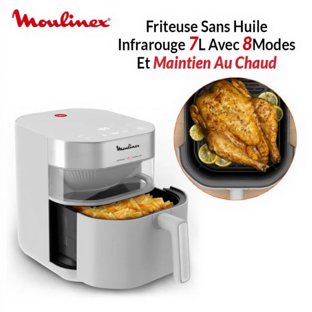 Friteuse Sans Huile Infrarouge 7L Avec 8 Modes Et maintien Au Chaud Cuisson Rapide Et Homogène Easy Fry Moulinex EZ831GF0