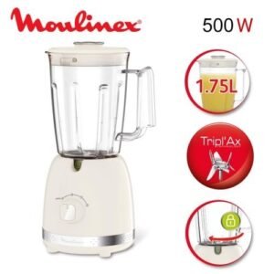 Moulinex Blender Mixeur Soleil 500 W 1.75 L – 2 Vitesses et Turbo avec 6 Lames et Verre doseur 800 ml – Soleil Ivoire LM355A10