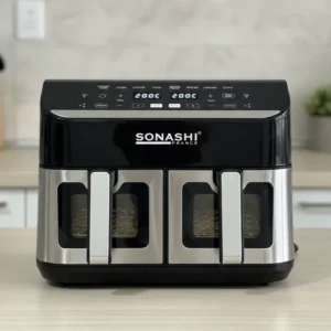 Air fryer SONASHI France 2 bacs 10 litres 2600WATT, écran digital + cadeau bouteil d’huile. REF SAF 949