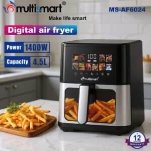 Friteuse inox Sans Huile 4.5L 1400W Numérique Avec Fenêtre Visible Multismart MS-AF6024