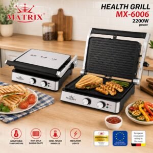 Gril Et Panineuse Saine En Inox Avec Ouverture À 180° 2200W Matrix MX-6006