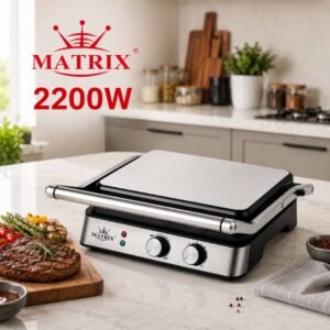 Gril Et Panineuse Saine En Inox Avec Ouverture À 180° 2200W Matrix MX-5027