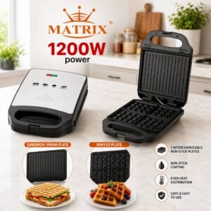 Panineuse et Gaufrier XL 2 en 1- 1200 W Matrix Mx-9001