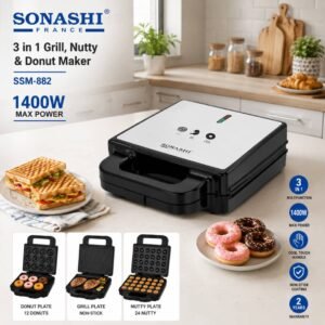 Panineuse inox XL 3 En 1 ” Donut – Gaufre – Panineuse Sonashi SSM-882