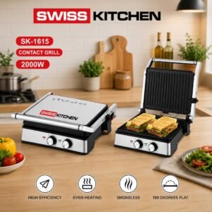 Panineuse ET Grill À Viande Électrique inox XXL 2000W Ouverture De 90° Et 180° Swiss Kitchen SK-1615