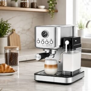 Machine a Café inox 20 Bars 1350W Café et Lait et Cappuccino – Café Poudre et Capsules Nesspresso 1.2L Schalleng AMB-026CM