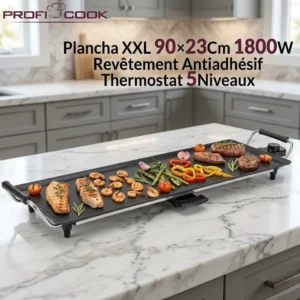 Plaque Grill Plancha XXL 90×23Cm 2000W Revêtement Antiadhésif Et Thermostat 5Niveaux Proficook PC-TYG1120