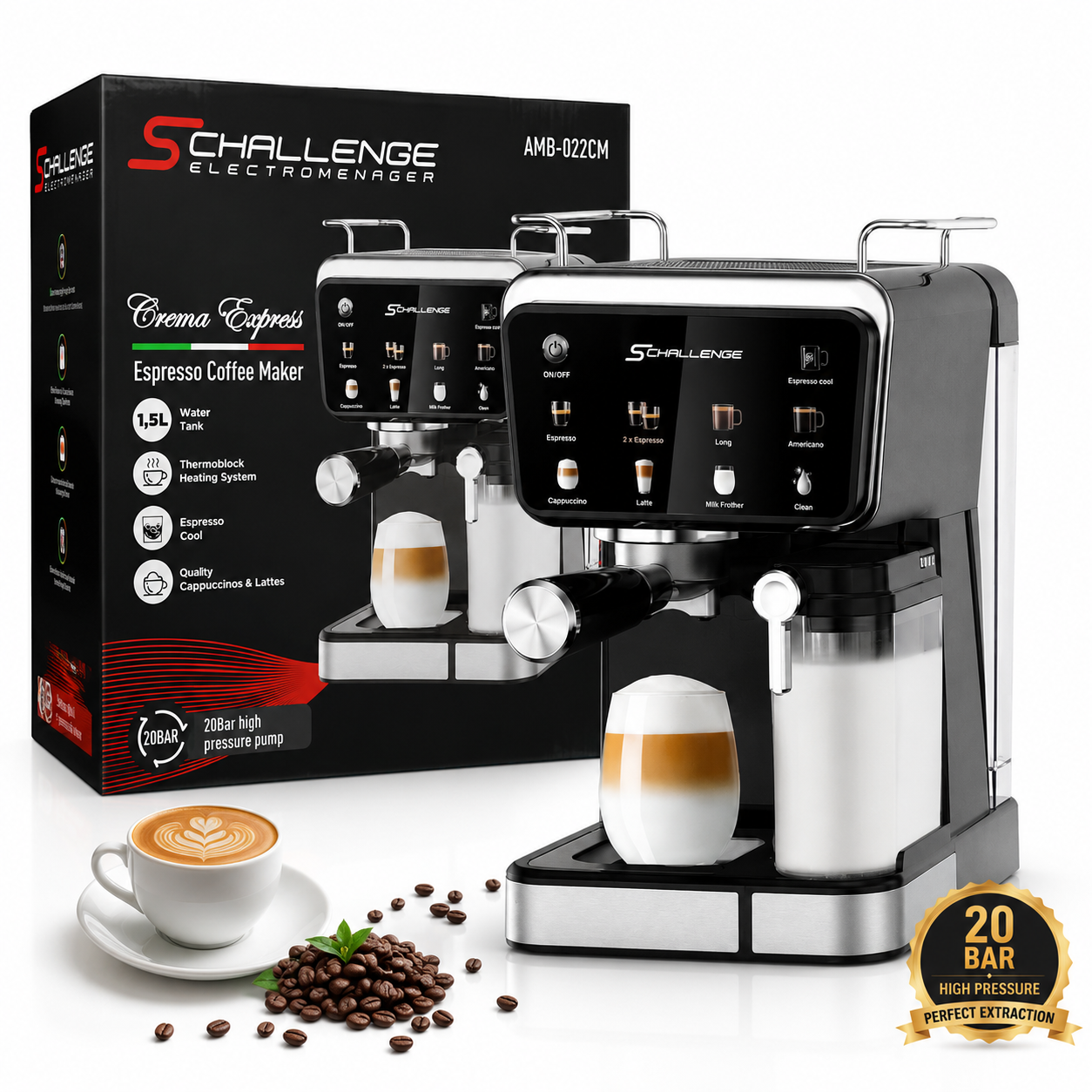 Machine A Café inox Digital 20 Bar ” Café Poudre + Cappuccino ” Schallenge AMB-022CM – Image 3