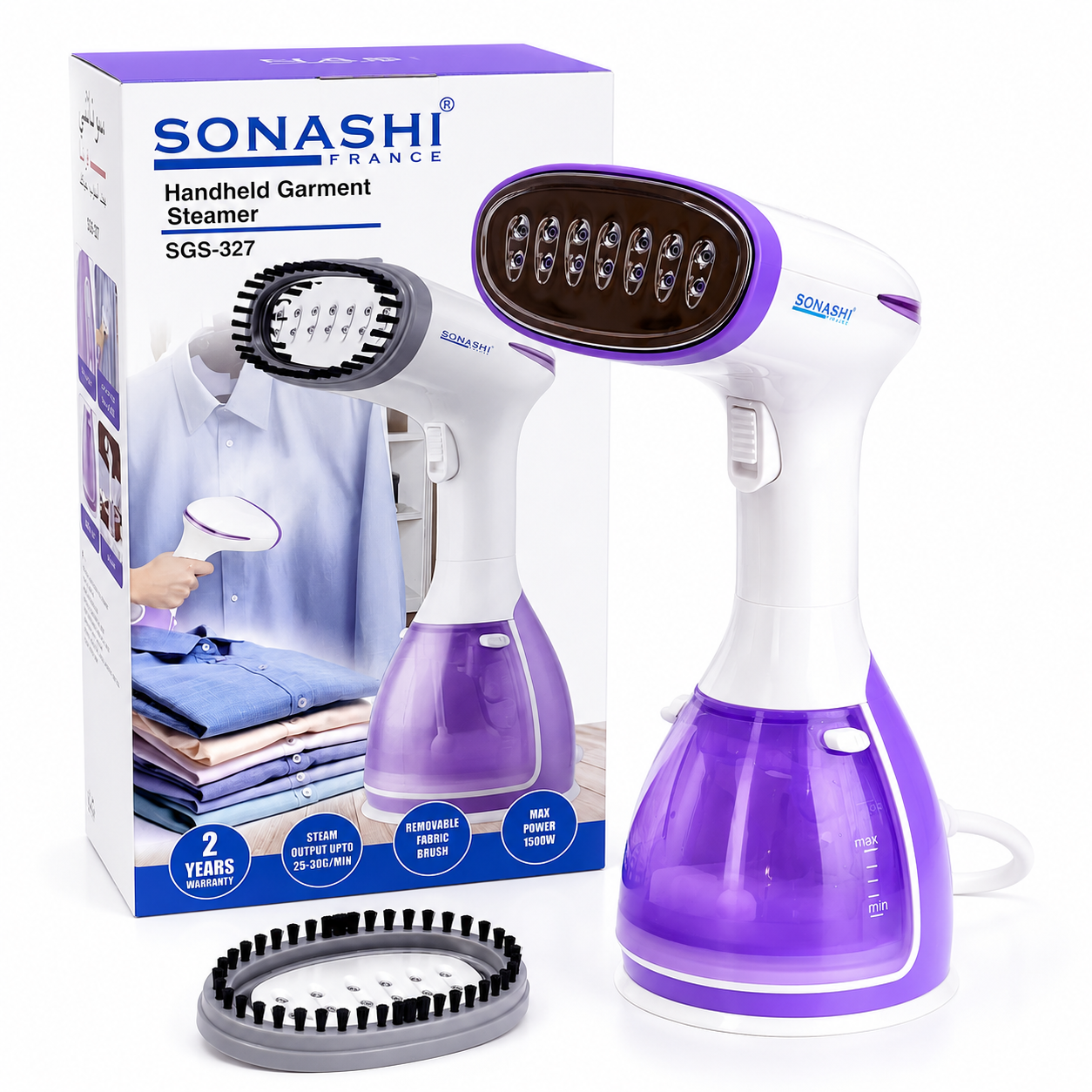 Défroisseur Vapeur Portable 1500W Réservoir 280mL Avec Chauffe Rapide 35Secondes Sonashi SGS-327 Mouve – Image 2