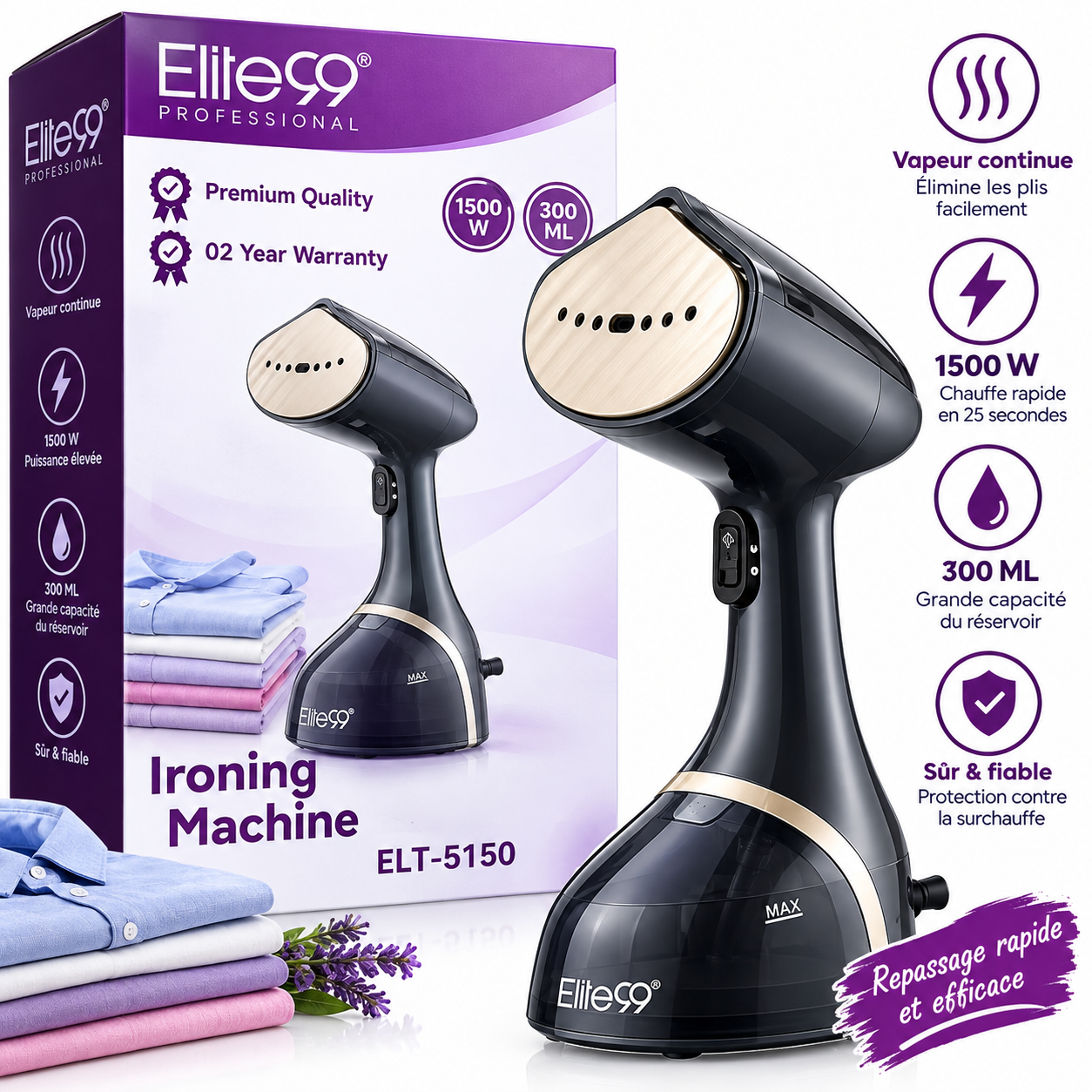 Défroisseur Vapeur à Main 1500W Elite99 ELT-5150 – Image 2