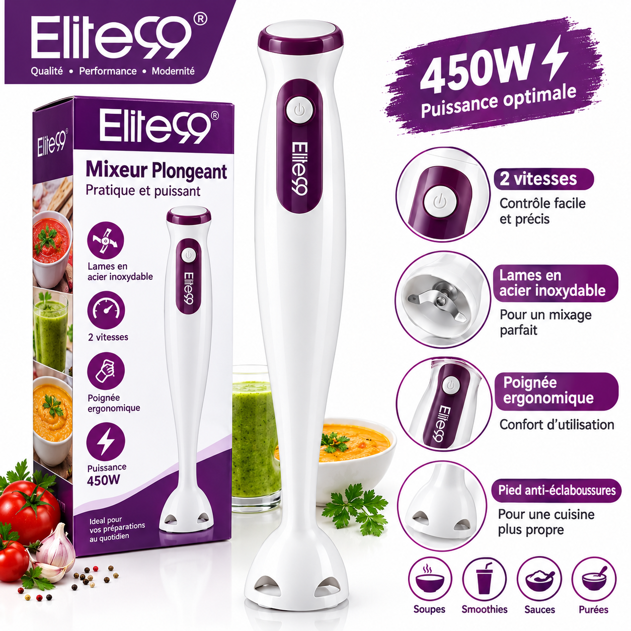 Bras mixeur Elite99 plastique 450W ELT-2308 – Image 2