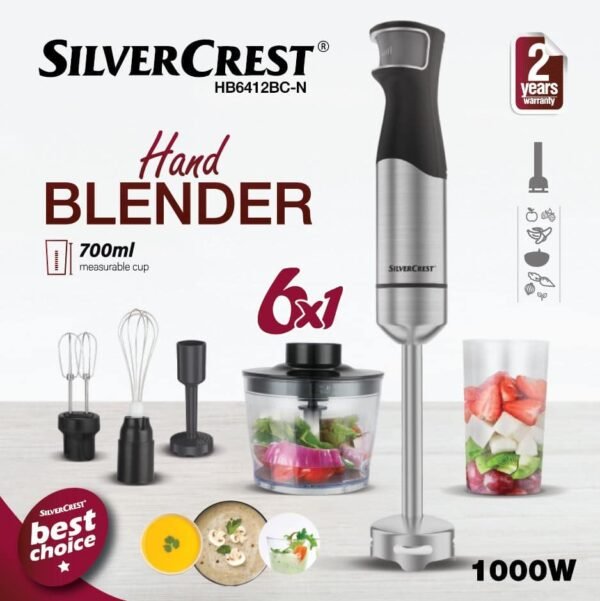 Mixeur Plongeant INOX Multifonctions 6en1 1000W SilverCrest HB6412BD-N – Image 2