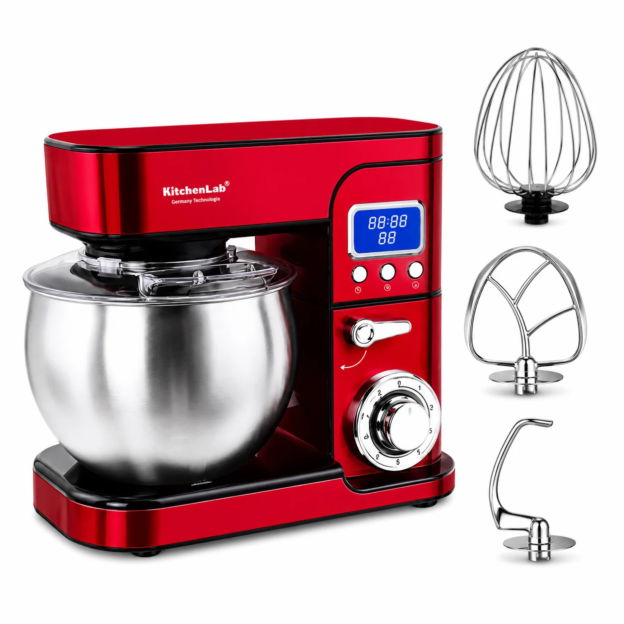 Petrin inox 6.5L 1300W avec Ecran LCD et pignion en Metal KitchenLab KL130065IX Rouge – Image 2