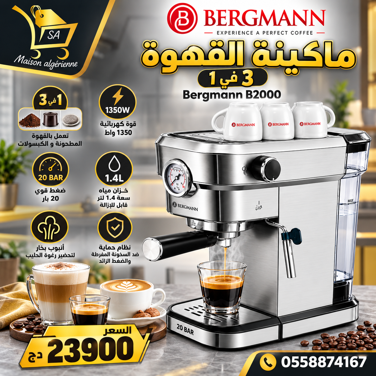 Cafetière Bergmann 3 en 1 20 Bar 1350W Bergmann b2000