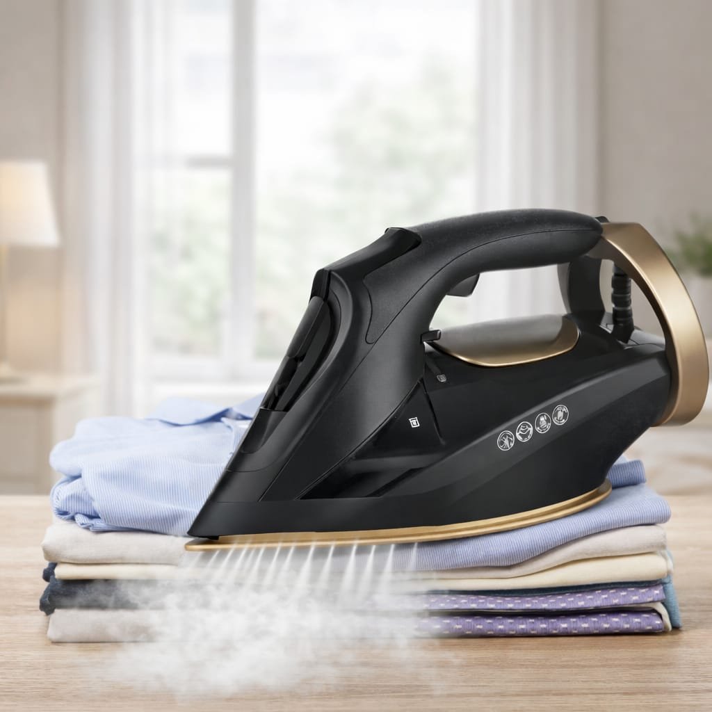 Fer à Repasser a Vapeur Céramique STEAM IRON 2200W Sonashi SI-5091C couleur noir et doré – Image 2