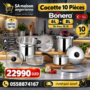 Cocotte 10 Pcs Bonera 6L + 8L En Inox 18/10 Noir Bonera Made in Turkey