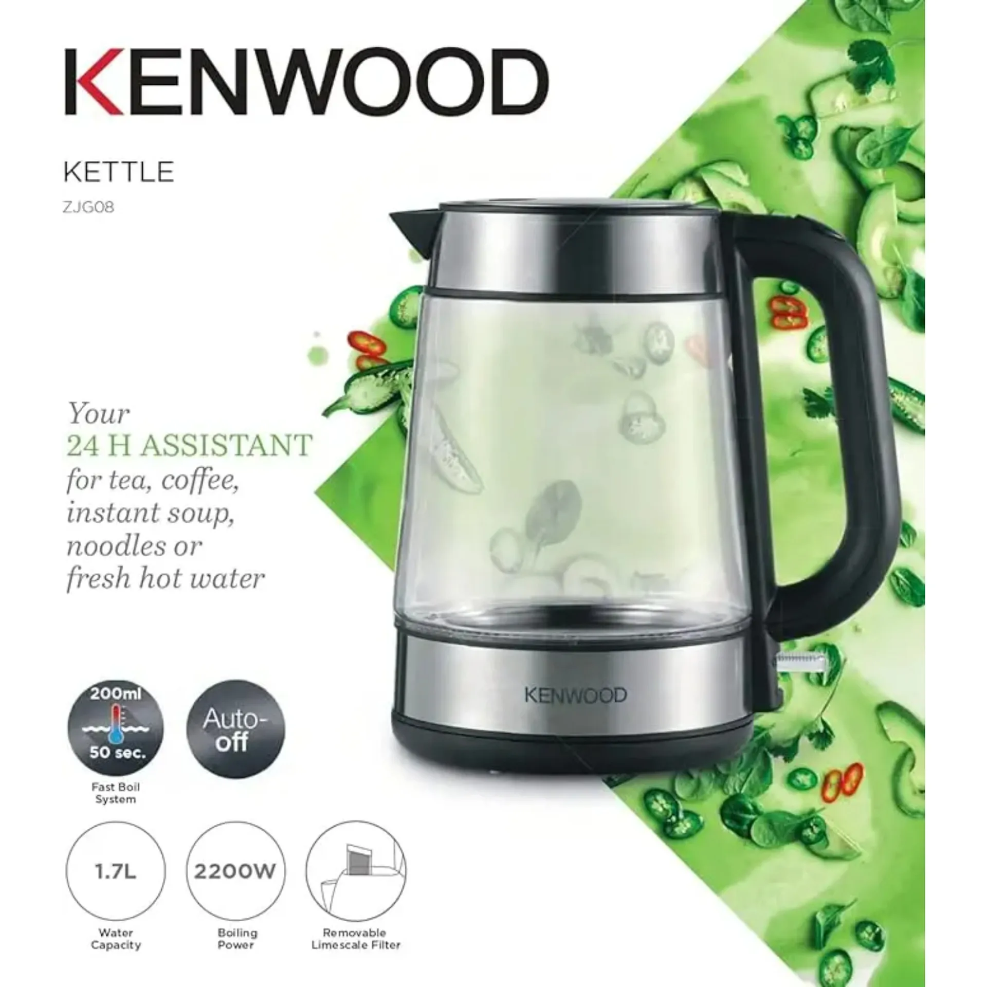 Bouilloire Kenwood en verre 1,7L 2200W Kenwood Original ZJG08 – Image 4